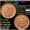 Image 1 : ***Auction Highlight*** 1855 Braided Hair Half Cent 1/2c Graded Choice+ Unc BN By USCG (fc)