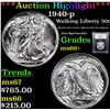 Image 1 : ***Auction Highlight*** 1940-p Walking Liberty Half Dollar 50c Graded GEM++ Unc By USCG (fc)