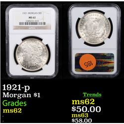 NGC 1921-p Morgan Dollar $1 Graded ms62 By NGC