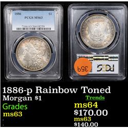 PCGS 1886-p Rainbow Toned Morgan Dollar $1 Graded ms63 By PCGS