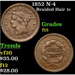 1852 N-4 Braided Hair Large Cent 1c Grades f+