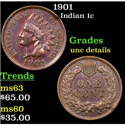 1901 Indian Cent 1c Grades Unc Details