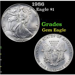 1986 Silver Eagle Dollar $1 Grades Gem Eagle