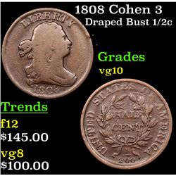 1808 Cohen 3 Draped Bust Half Cent 1/2c Grades vg+