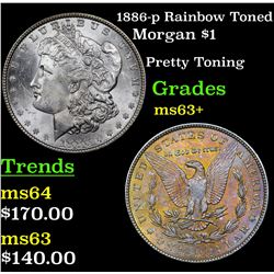 1886-p Rainbow Toned Morgan Dollar $1 Grades Select+ Unc