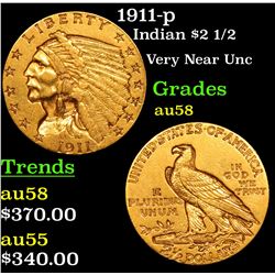 1911-p Gold Indian Quarter Eagle $2 1/2 Grades Choice AU/BU Slider