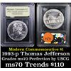 Image 1 : 1993-p Jefferson Modern Commem Dollar $1 Graded ms70, Perfection By USCG
