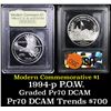 Image 1 : Proof ***Auction Highlight*** 1994-P Pow Museum Modern Commem Dollar $1 Graded GEM++ Proof Deep Came
