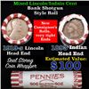 Image 1 : Mixed small cents 1c orig shotgun roll, 1919-s Wheat Cent, 1893 Indian Cent other end, N.F. String &