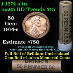 ***Auction Highlight*** Uncirculated 1c orig shotgun roll, 1974-s  In Old Brinks wrapper  Grades (fc