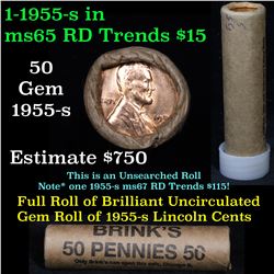 ***Auction Highlight*** Uncirculated 1c orig shotgun roll, 1955-s  In Old Brinks wrapper  Grades