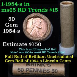 ***Auction Highlight*** Uncirculated 1c orig shotgun roll, 1954-s  In Old Brinks wrapper  Grades (fc