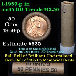 ***Auction Highlight*** Uncirculated 1c orig shotgun roll, 1959-p  In Old Brinks wrapper  Grades (fc