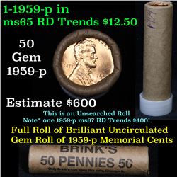 ***Auction Highlight*** Uncirculated 1c orig shotgun roll, 1959-p  In Old Brinks wrapper  Grades (fc