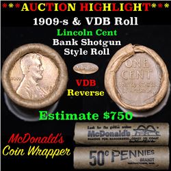 Lincoln Wheat cent 1c orig roll, 1909-s end, VDB other end Grades