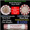 Image 1 : Mixed small cents 1c orig shotgun roll, 1915-d Wheat Cent, 1859 Indian Cent other end, N.F. String &