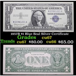 1957B $1 Blue Seal Silver Certificate Grades Gem++ CU
