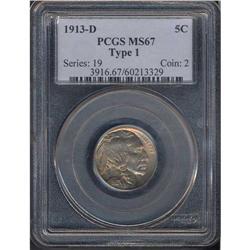 1913-D Buffalo 5C. Type 1 PCGS MS67