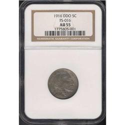 1916 Buffalo 5C. Dbld Die Obv NGC AU55