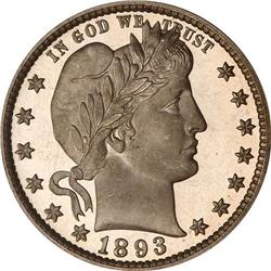 1893 Barber 25C PCGS PF67 DC