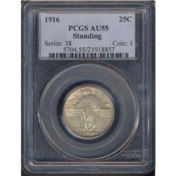 1916 Liberty Standing 25C PCGS AU55