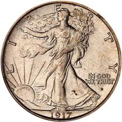 1917-S Liberty Walking 50C. Mintmark on Obv PCGS MS64