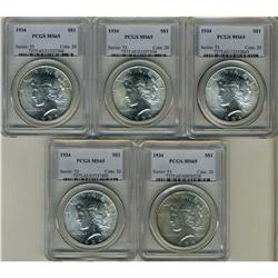 Lot of Five Peace Dollars