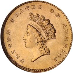 1854 $1 Gold Indian Type II NGC MS62