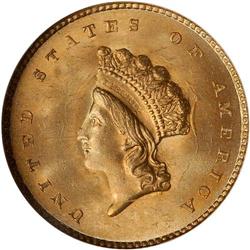 1855 $1 Gold Indian Type II NGC MS66