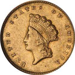 1855-O $1 Gold Indian Type II NGC AU58