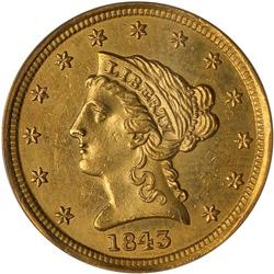 1843-D $2.50 Liberty. Sm D PCGS MS62