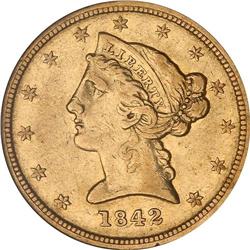 1842-D $5 Liberty. Sm Date NGC EF45