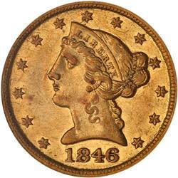 1846-D/D $5 No Motto Liberty NGC AU55