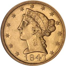 1847 $5 Liberty NGC MS62