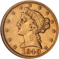 1849-D $5 Liberty NGC AU53