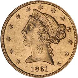 1861 $5 Liberty No Motto NGC MS61