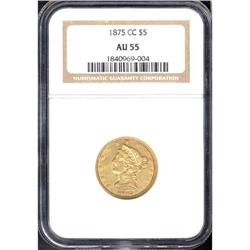 1875-CC $5 Liberty NGC AU55