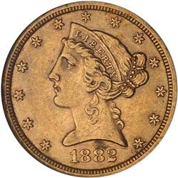 1882-CC $5 Liberty NGC AU55