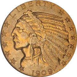 1909-O $5 Indian NGC AU58