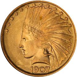 1907 $10 Indian. No Periods NGC MS67