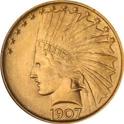 1907 $10 Indian. No Periods NGC MS65