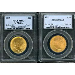 Lot of Two $10 Indian Eagles PCGS MS63