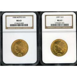 Lot of Two $10 Indian Eagles NGC MS63