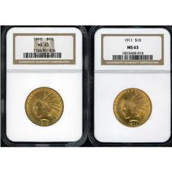 Lot of Two $10 Indian Eagles NGC MS63