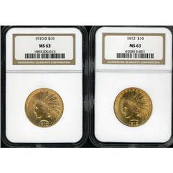 Lot of Two $10 Indian Eagles NGC MS63