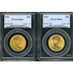 Lot of Two $10 Indian Eagles PCGS MS63