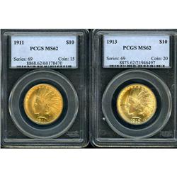 Lot of Two $10 Indian Eagles PCGS MS62