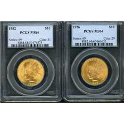 Lot of Two $10 Indian Eagles PCGS MS64