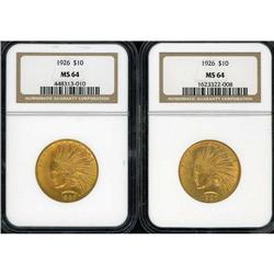 Lot of Two 1926 $10 Indian Eagles NGC MS64