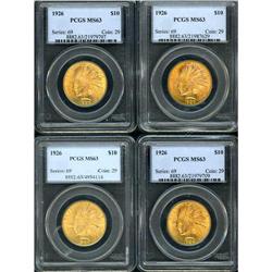 Lot of Four 1926 $10 Indian Eagles PCGS MS63